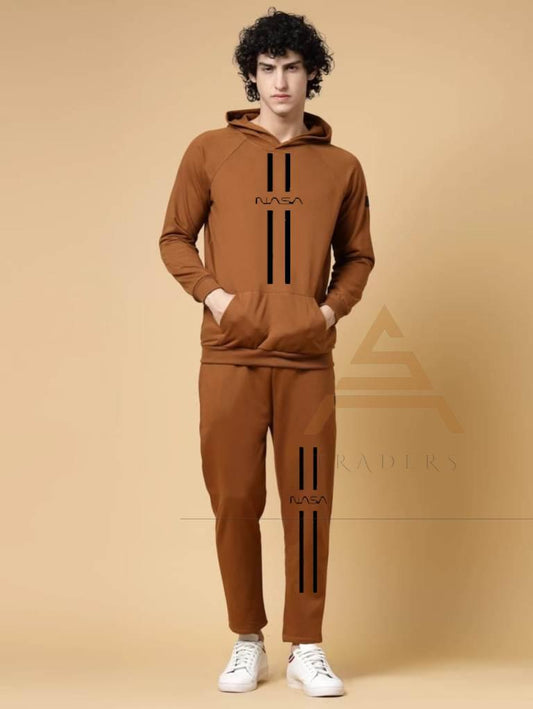 2 Pcs Men fleece printed hoodie track suit