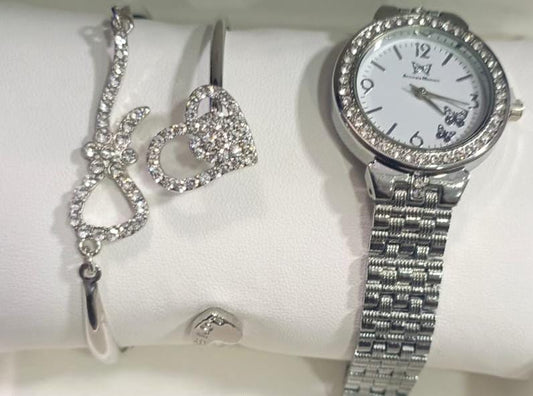 Women Sliver Chain Strap Watch With Bracelet