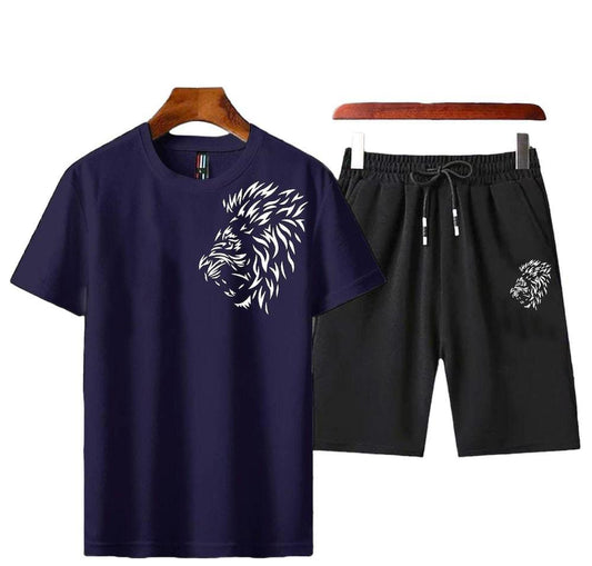 2 Pcs Men Polyester Printed T-Shirt and Shorts