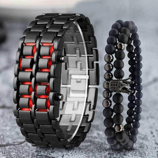 LED stainless steel watch with bracelet