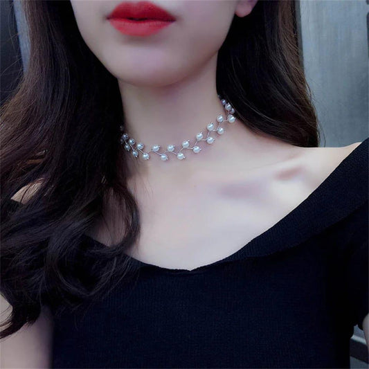 1 Pc Alloy Silver Plated Zigzag Choker White