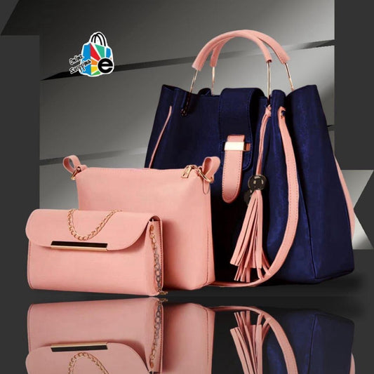 3 Pcs  Women Leather Plain Hand Bag Set