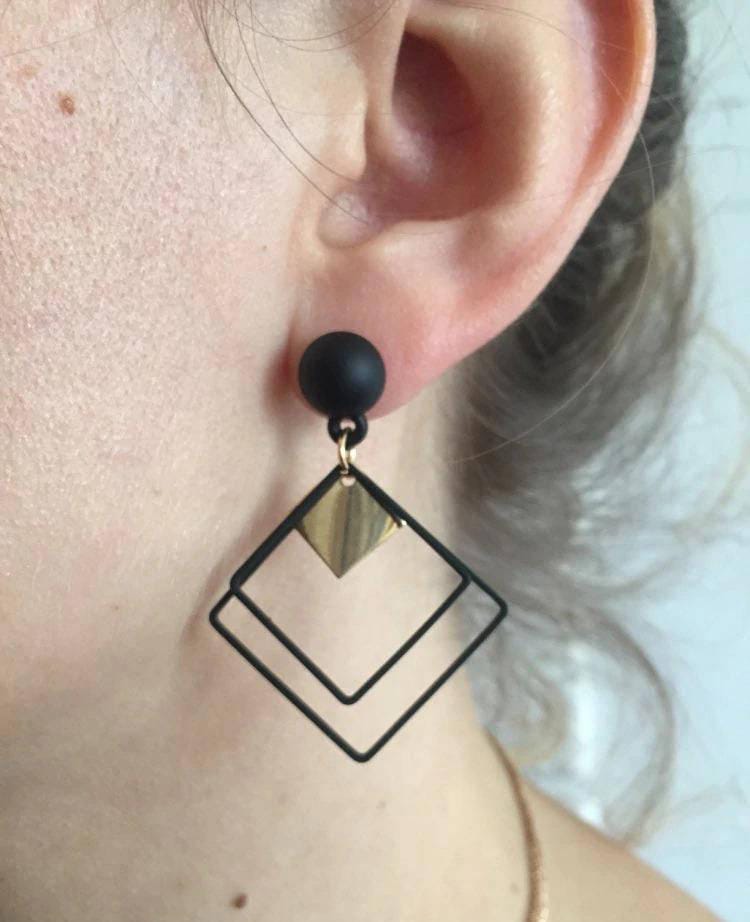 Pair Of  Acrylic Plated Modern Design Earrings