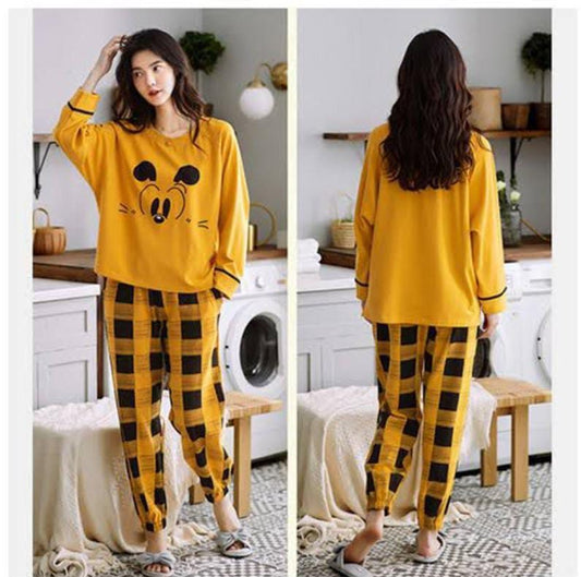 2 Pcs Women Stitched Cotton Jersey Plain Night Suit